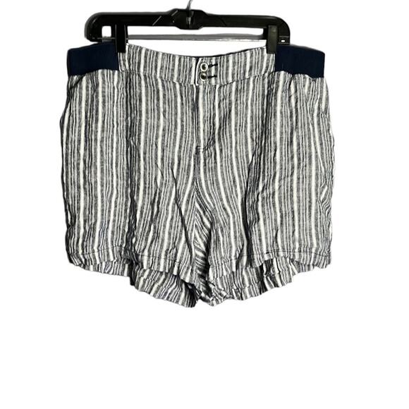 Lane Bryant Blue and White Striped Linen Mid Rise Shorts Size 18 - Picture 1 of 8